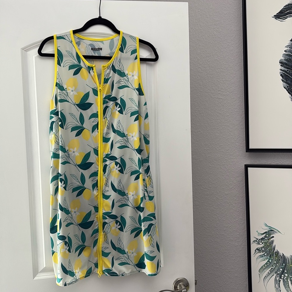 oiselle Yellow and Green Floral Sleeveless Zip-Front Dress